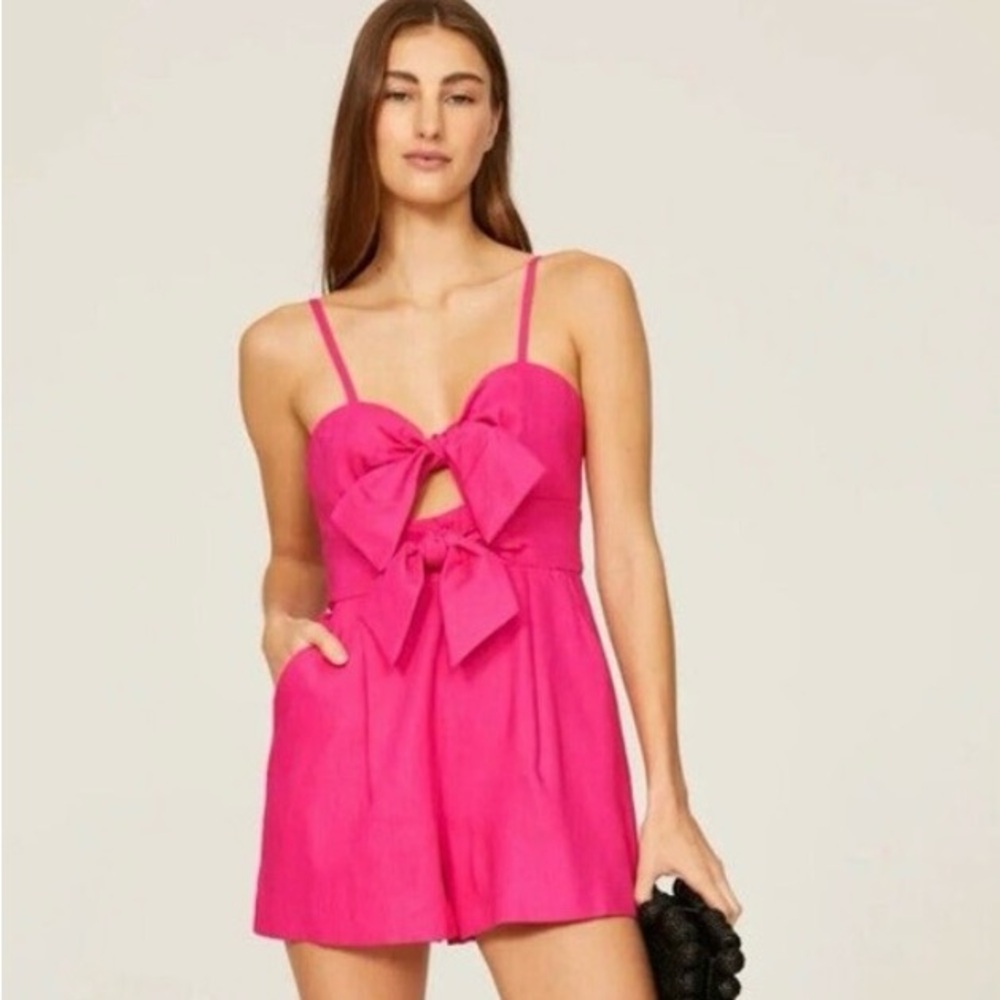 MILLY Romper Womens size 6 Pink Anya Linen Blend Bow Front Sleeveless Sweatheart